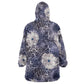 African Leopard Floral Pattern Wearable Blanket Hoodie Nile Indigo