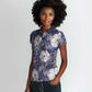 African Leopard Floral Pattern Women Polo Shirt Nile Indigo