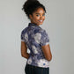 African Leopard Floral Pattern Women Polo Shirt Nile Indigo