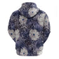 African Leopard Floral Pattern Zip Hoodie Nile Indigo