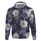 African Leopard Floral Pattern Zip Hoodie Nile Indigo