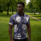 African Leopard Floral Pattern Zipper Polo Shirt Nile Indigo