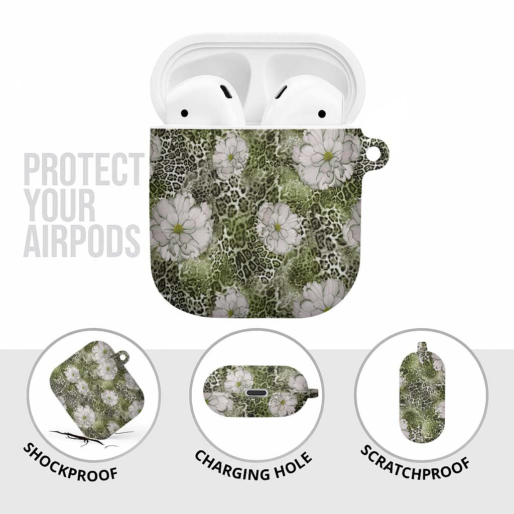 African Leopard Floral Pattern AirPods Case Safari Moss