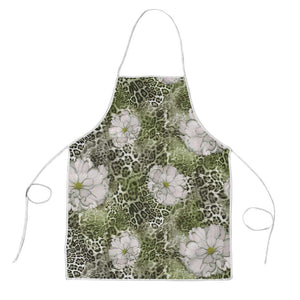 African Leopard Floral Pattern Apron Safari Moss