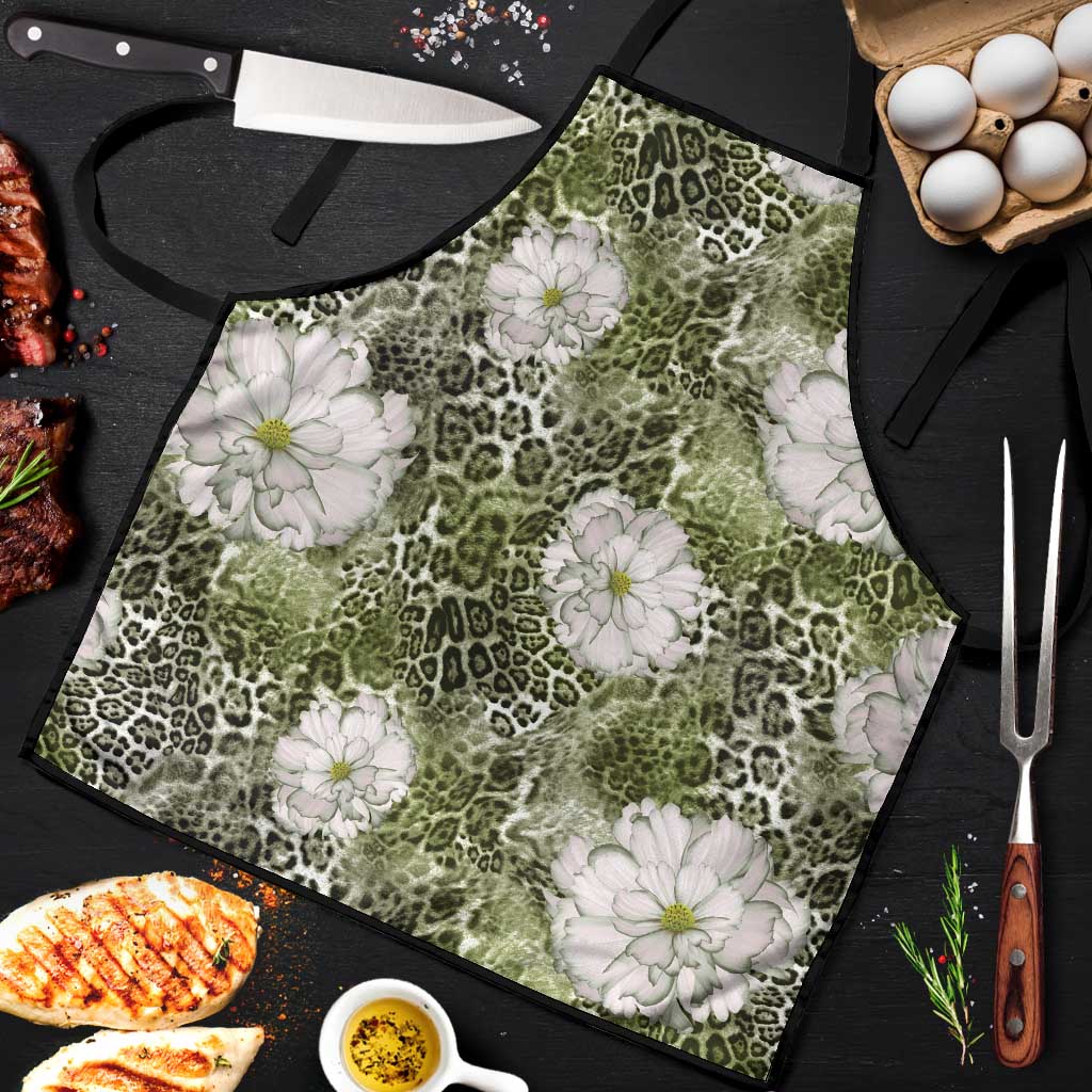 African Leopard Floral Pattern Apron Safari Moss