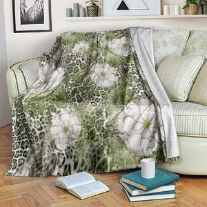 African Leopard Floral Pattern Blanket Safari Moss