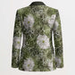 African Leopard Floral Pattern Blazer Safari Moss
