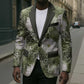 African Leopard Floral Pattern Blazer Safari Moss
