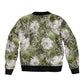 African Leopard Floral Pattern Bomber Jacket Safari Moss