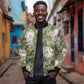 African Leopard Floral Pattern Bomber Jacket Safari Moss