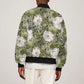 African Leopard Floral Pattern Bomber Jacket Safari Moss