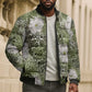 African Leopard Floral Pattern Bomber Puffer Jacket Safari Moss