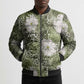 African Leopard Floral Pattern Bomber Puffer Jacket Safari Moss