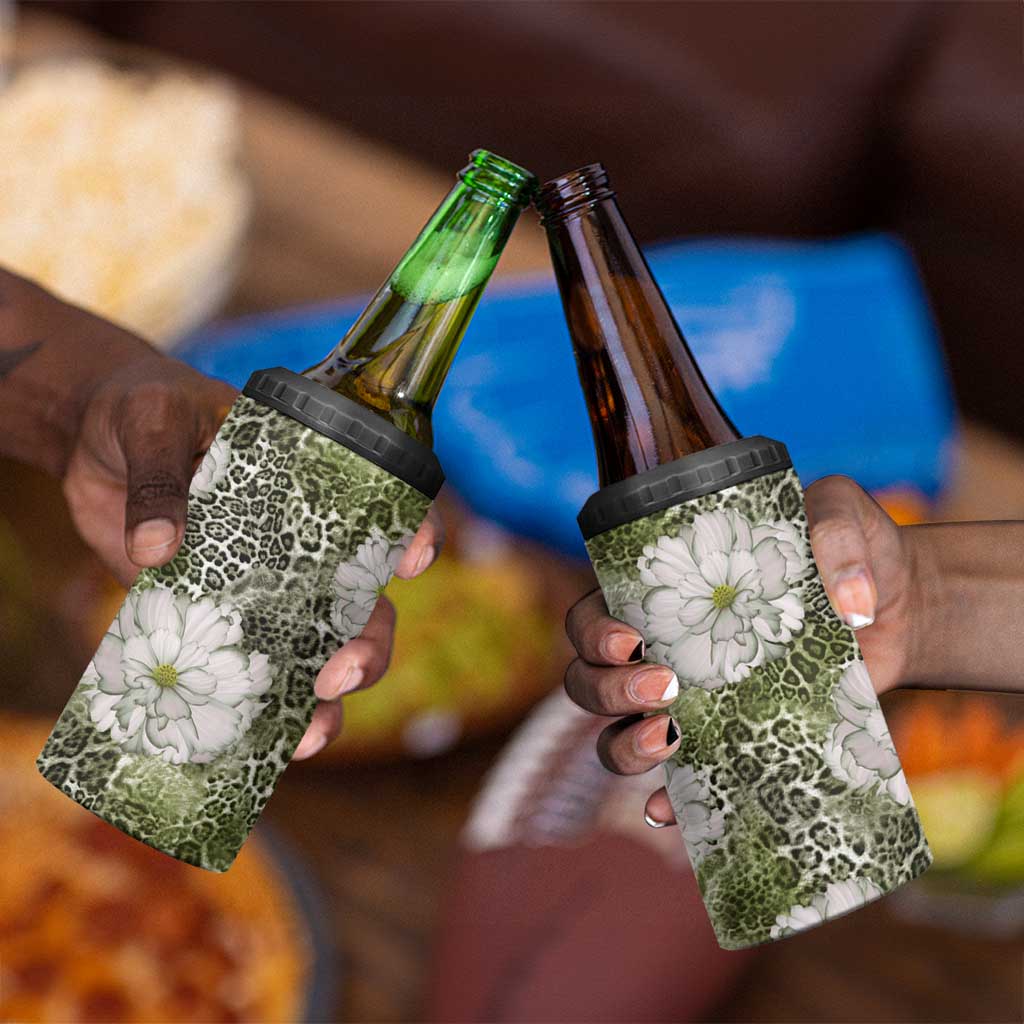 African Leopard Floral Pattern 4 in 1 Can Cooler Tumbler Safari Moss