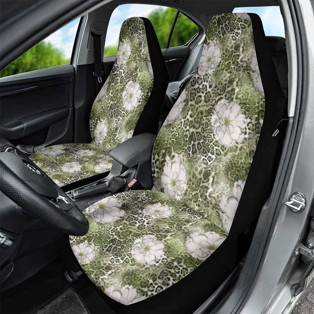 African Leopard Floral Pattern Car Seat Cover Safari Moss