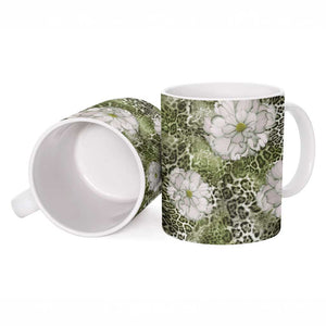 African Leopard Floral Pattern Ceramic Mug Safari Moss
