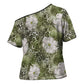 African Leopard Floral Pattern Cross Shoulder Shirt Safari Moss