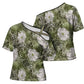 African Leopard Floral Pattern Cross Shoulder Shirt Safari Moss