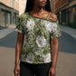 African Leopard Floral Pattern Cross Shoulder Shirt Safari Moss