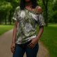 African Leopard Floral Pattern Cross Shoulder Shirt Safari Moss