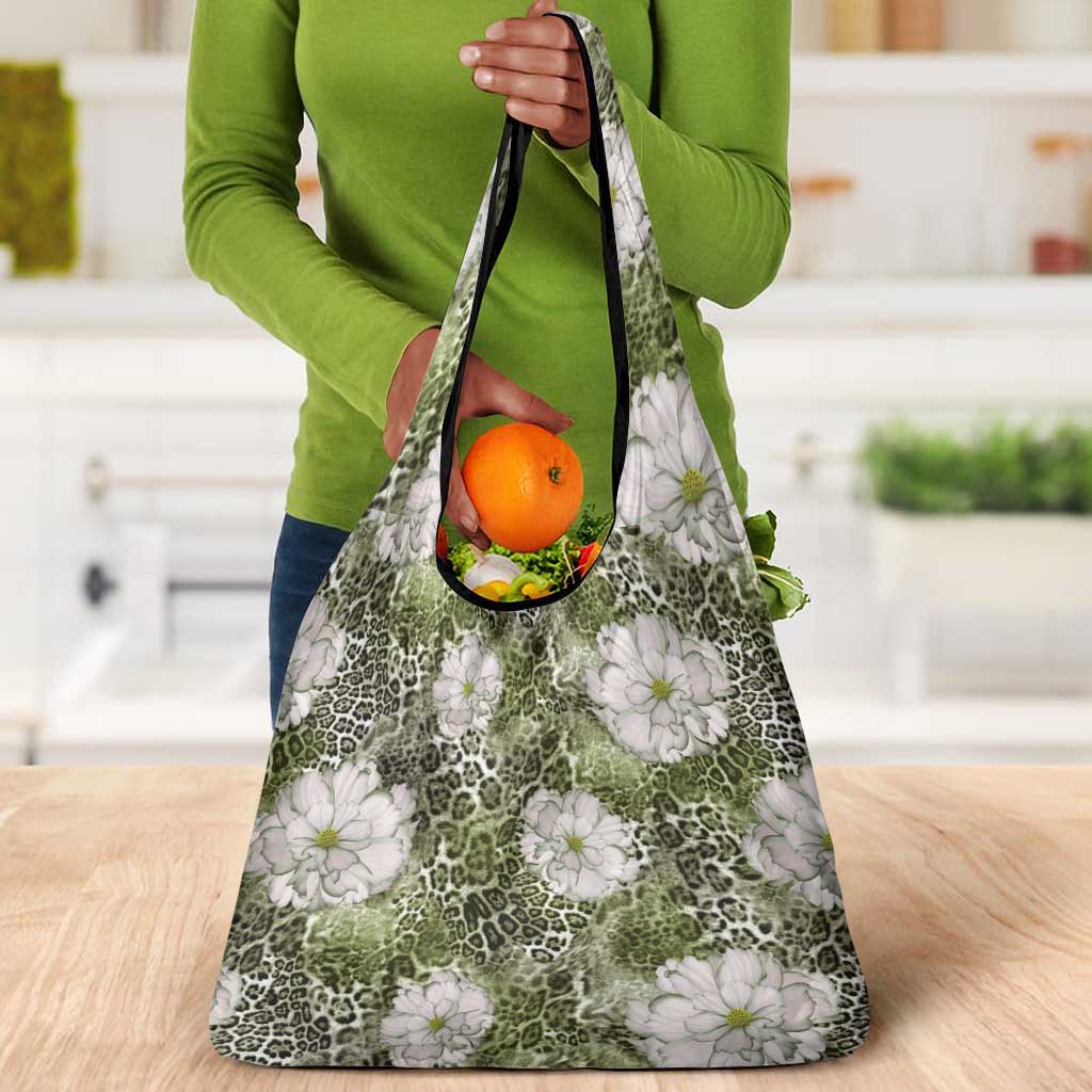 African Leopard Floral Pattern Grocery Bag Safari Moss