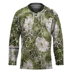 African Leopard Floral Pattern Hockey Jersey Safari Moss