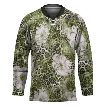 African Leopard Floral Pattern Hockey Jersey Safari Moss