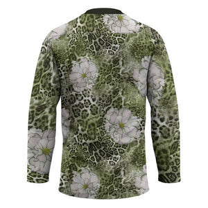 African Leopard Floral Pattern Hockey Jersey Safari Moss