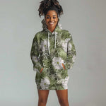 African Leopard Floral Pattern Hoodie Dress Safari Moss
