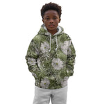 African Leopard Floral Pattern Kid Hoodie Safari Moss
