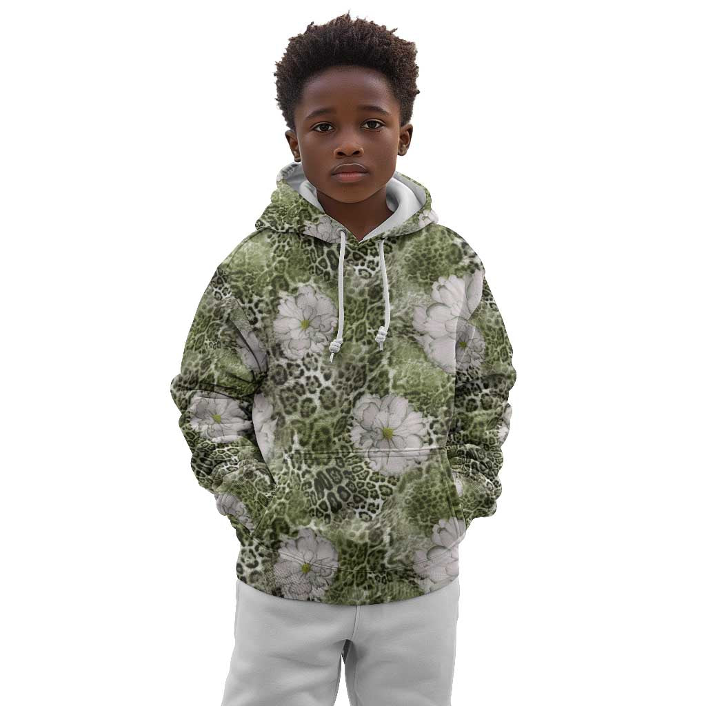 African Leopard Floral Pattern Kid Hoodie Safari Moss