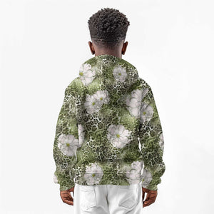 African Leopard Floral Pattern Kid Hoodie Safari Moss