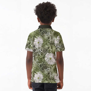 African Leopard Floral Pattern Kid Polo Shirt Safari Moss