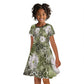 African Leopard Floral Pattern Kid Short Sleeve Dress Safari Moss