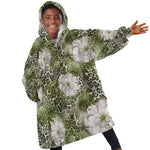 African Leopard Floral Pattern Kid Wearable Blanket Hoodie Safari Moss