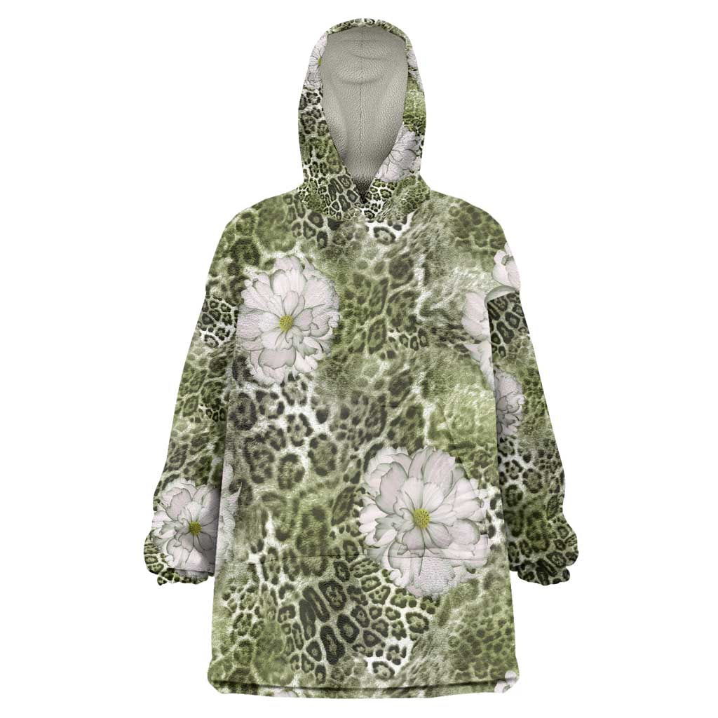 African Leopard Floral Pattern Kid Wearable Blanket Hoodie Safari Moss