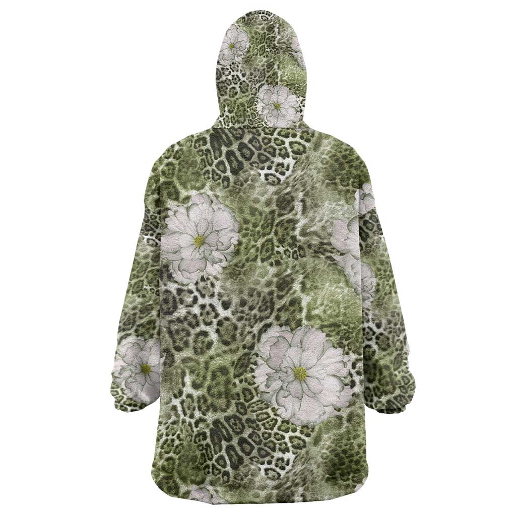 African Leopard Floral Pattern Kid Wearable Blanket Hoodie Safari Moss