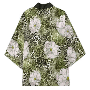 African Leopard Floral Pattern Kimono Safari Moss