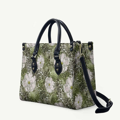 African Leopard Floral Pattern Leather Bag Safari Moss
