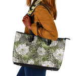 African Leopard Floral Pattern Leather Tote Bag Safari Moss