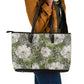 African Leopard Floral Pattern Leather Tote Bag Safari Moss