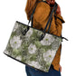 African Leopard Floral Pattern Leather Tote Bag Safari Moss