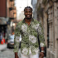 African Leopard Floral Pattern Long Sleeve Button Shirt Safari Moss