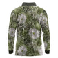 African Leopard Floral Pattern Long Sleeve Polo Shirt Safari Moss