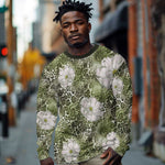 African Leopard Floral Pattern Long Sleeve Shirt Safari Moss