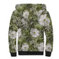 African Leopard Floral Pattern Sherpa Hoodie Safari Moss