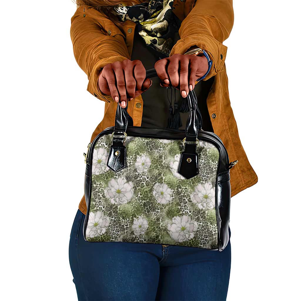 African Leopard Floral Pattern Shoulder Handbag Safari Moss