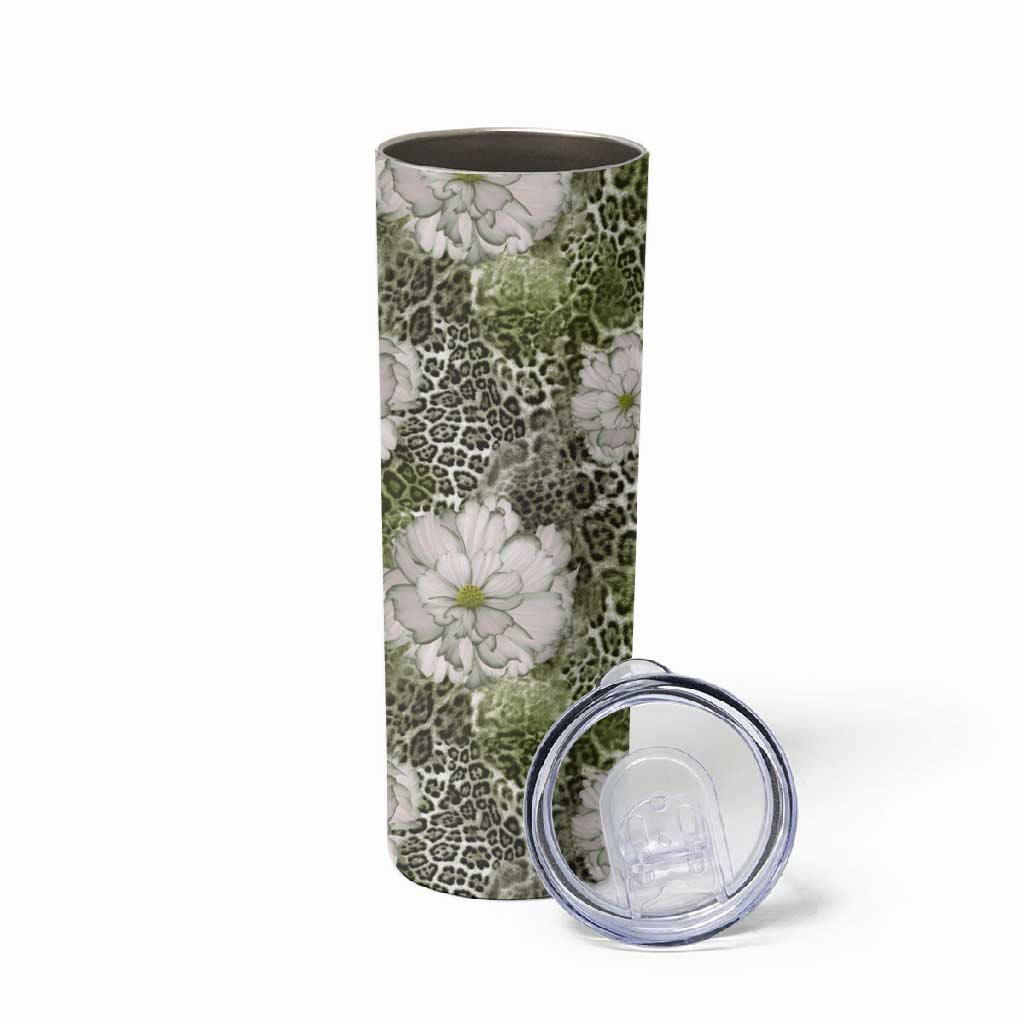 African Leopard Floral Pattern Skinny Tumbler Safari Moss