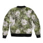 African Leopard Floral Pattern Sleeve Zip Bomber Jacket Safari Moss