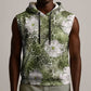 African Leopard Floral Pattern Sleeveless Hoodie Safari Moss